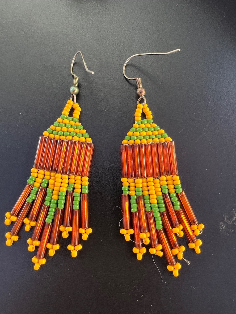 Beaded Fringe Drop Earrings - Yellow & Green